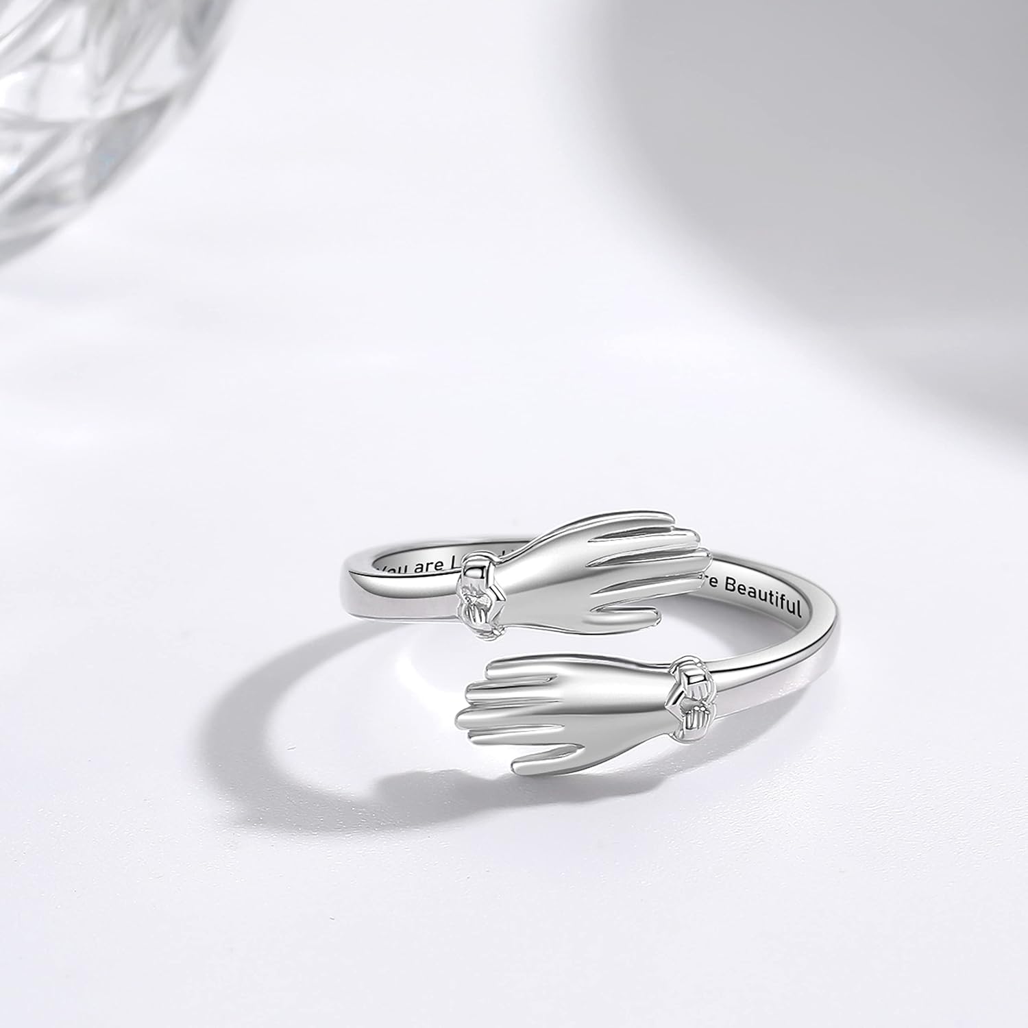 ZOEXUE S925 Sterling Silver Hug Rings for Women Adjustable Hugging Hands Ring with Gift Box & Card Hugs Thumb Band Jewelry Birthday Gifts for Granddaughter Daughter Mom Sister Friends - Image 6