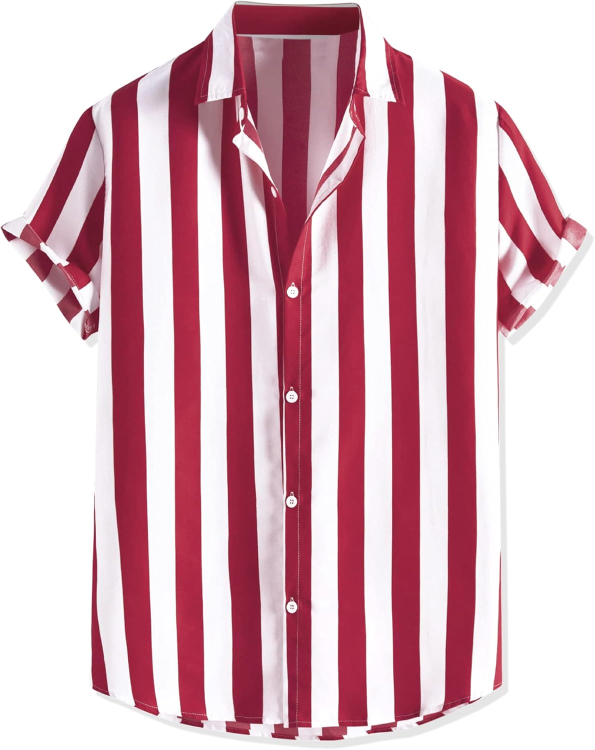 Lars Amadeus Men's Stripe Shirt Short Sleeved Color Block Button Down Beach Shirt