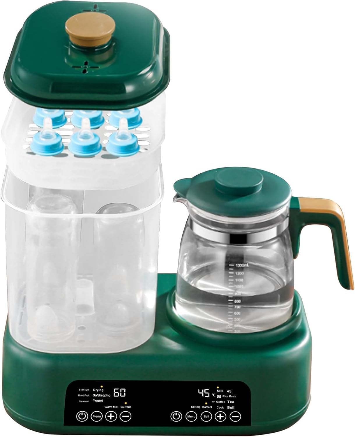 6 in 1 Baby Bottle Warmers,Baby Food Warmers and Steam Sterilizers for Frozen Breast Milk and Formula With Automatic Safety Shut-Off And Timed Temperature Control -Green