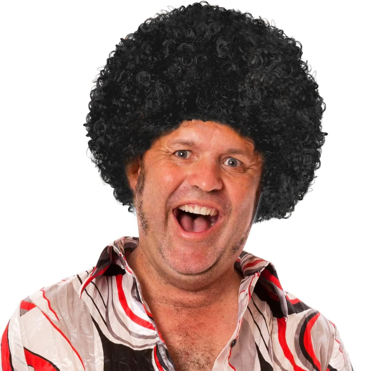 Unisex Short Fluffy Afro Wigs-Women Men Kinky Curly Disco Hippie Wig for Costume Cosplay Halloween Christmas Party (Black)