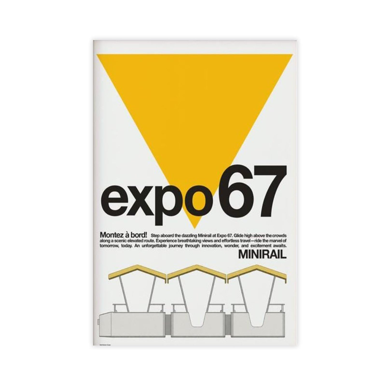 GJtyRFH Expo 67 Minirail Yellow Montreal Canada Mid Century Modern Typography Funicular Canvas Modern Poster Wall Art Prints Paintings Living Room Bedroom Decor 16" L X 24" W