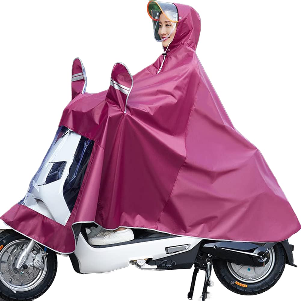 Uniseks Poncho przeciwdeszczowe Na zewnątrz Rower/Ebike/Motocykl/skuter Kurtka rowerowa Płaszcz przeciwdeszczowy Peleryna (Wino Czerwone Pojedyncze 4XL (Z lusterkiem wstecznym))