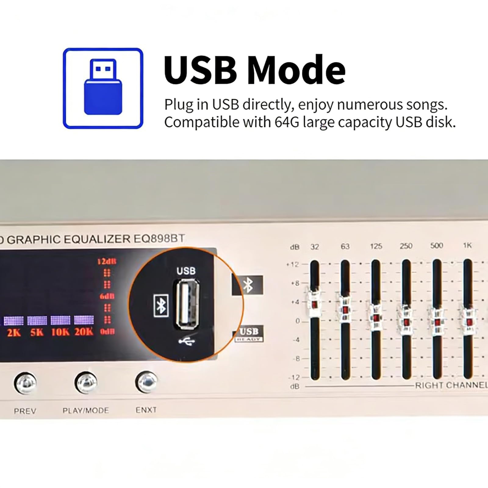 Equalizzatore grafico a 10 bande, equalizzatore digitale stereo Hi-Fi con display a LED dello spettro musicale, ingresso Bluetooth/U Disk, montaggio rack 1U per casa, palcoscenico, studio