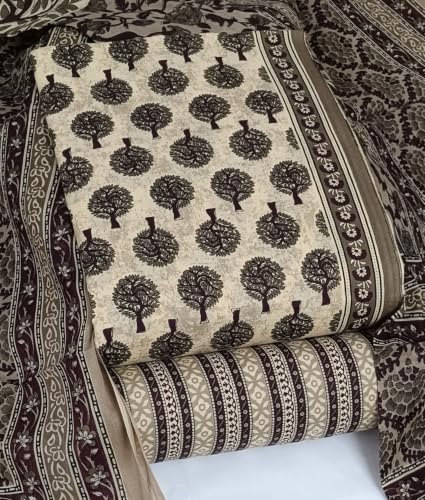 Image of DRAVINAM Trends Women's Premium Cambric Cotton Jaipuri Printed Unstitched Salwar Suit Dress Material with Mulmul Cotton Dupatta