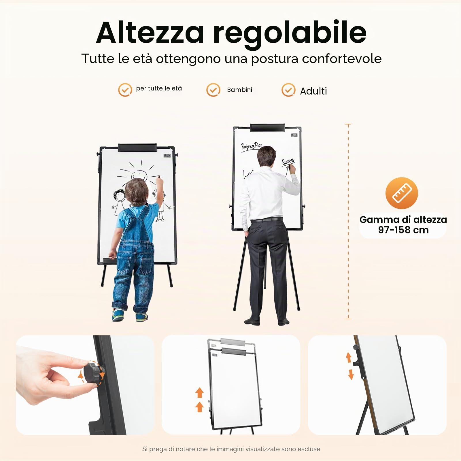 Supporto per lavagna a fogli mobili, supporto per lavagna bianca, carta scorrevole, magnetico per scrivere in altezza regolabile, 61 x 91,4 cm