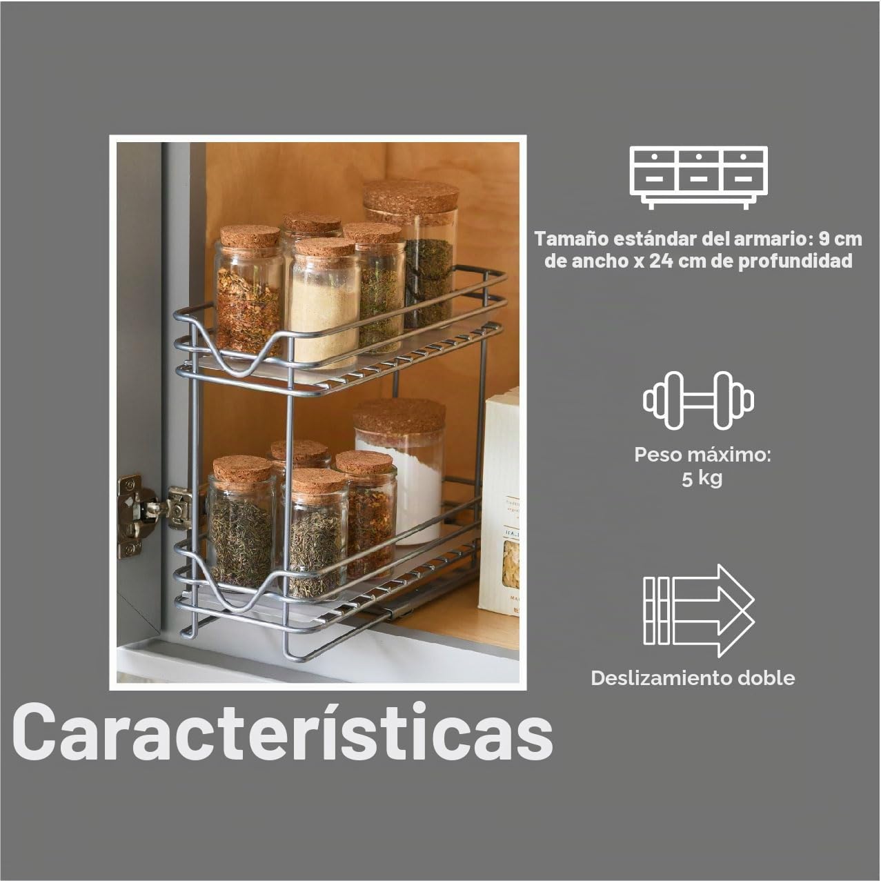 Household Essentials Glidez - Organizador de almacenamiento extraíble de acero con acabado de pintura con forros de plástico para uso en especieros, diseño de 2 niveles, se adapta a armarios o