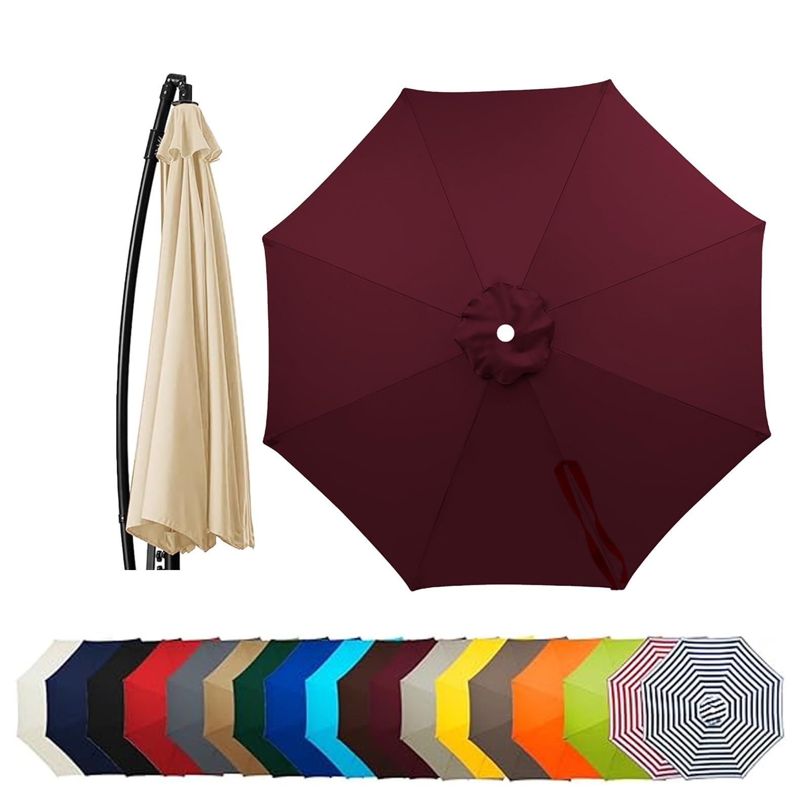 Baldacchino Ricambio Ombrellone 2.5m 2.7m 3.0m 6/8 Stecche, Telo Copertura Impermeabile e Protezione UV, Tettoia di Sostituzione per Giardino Terrazzo Patio (Solo Telo)