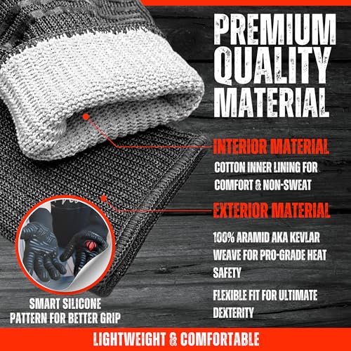 GRILL HEAT AID Extreme Heat Resistant BBQ Gloves - 1472°F Grill Gloves Heat Proof for Men EN407 Certified Fireproof Grilling Gloves for Fire Pit & Smoker, High Temp Grill Mitts for Outdoor Pizza Oven