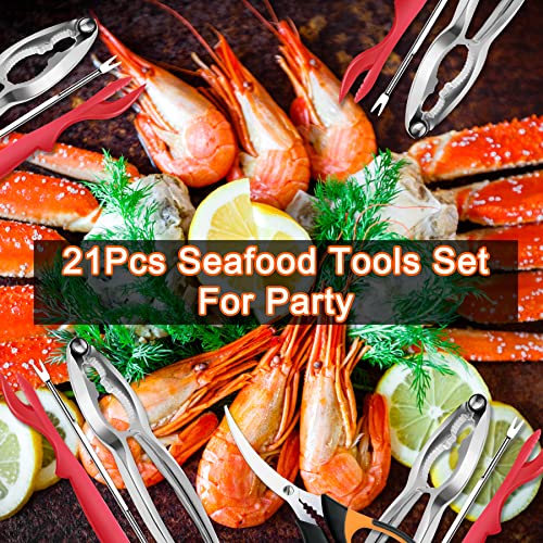 Seafood Cracker Tools, 21 Pcs Crab Leg Crackers And Tools, 6 Crab Crackers, 6 Crab Leg Forks/Picks, 6 Lobster Shellers, 2 Seafood Scissors & 1 Storage Bag, Mobzio Portable Seafood Boil Party Supplies #TOP1