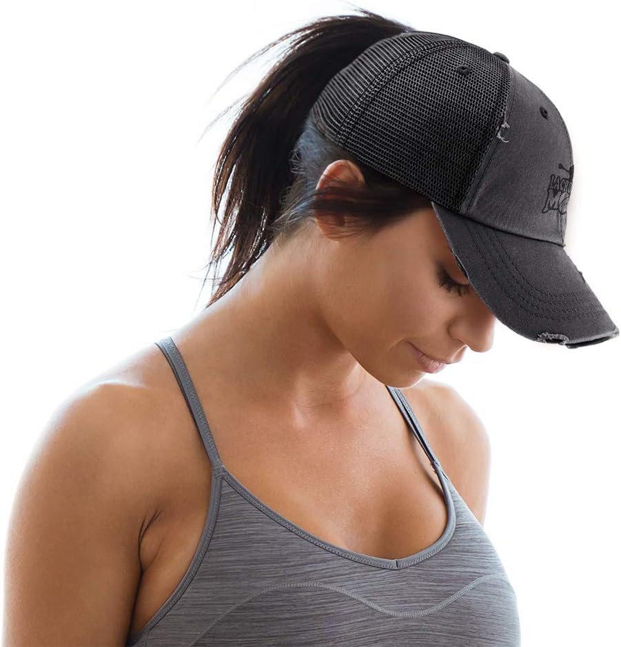 Womens Ponytail Cap Lacrosse Mom Sport Embroidery Cotton Distressed Trucker Hats