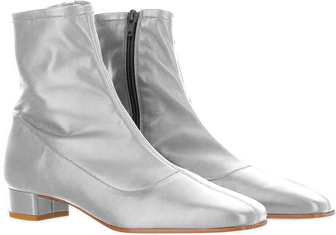 SHODENSE Women Elegant Square Toe Sock Ankle Boots Low Block Chunky Heel Zipper Stretch Chelsea Boot Matte Leather Elastic Dress Boots Ladies Classic Comfort Wedding Office Fall Winter Boot 4-11 M US