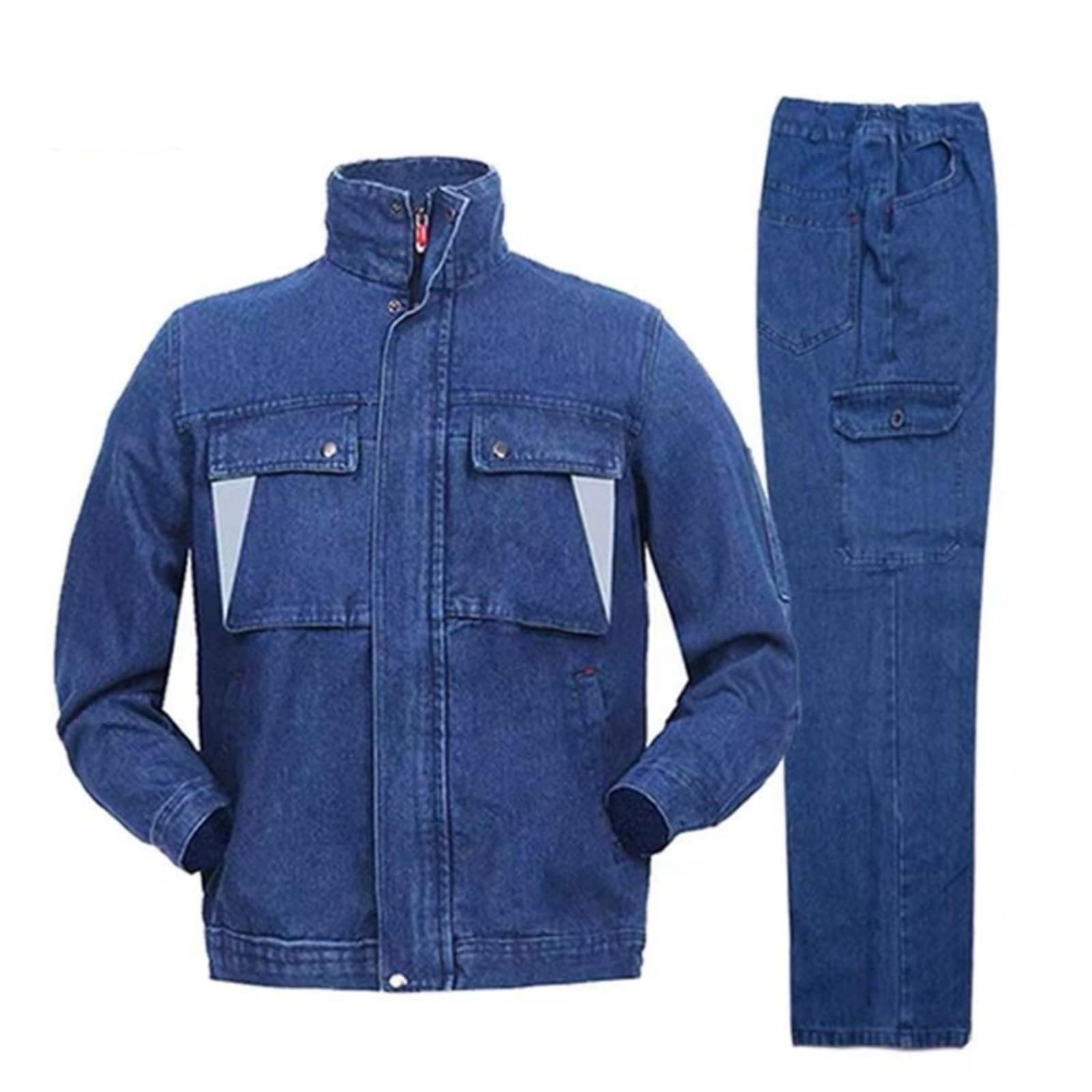 Traje de Trabajo de Soldadura de Mezclilla para Hombres Ropa de Trabajo de Algodón Ropa de Protección Laboral Escote, Bolsillos para Pantalones(M)