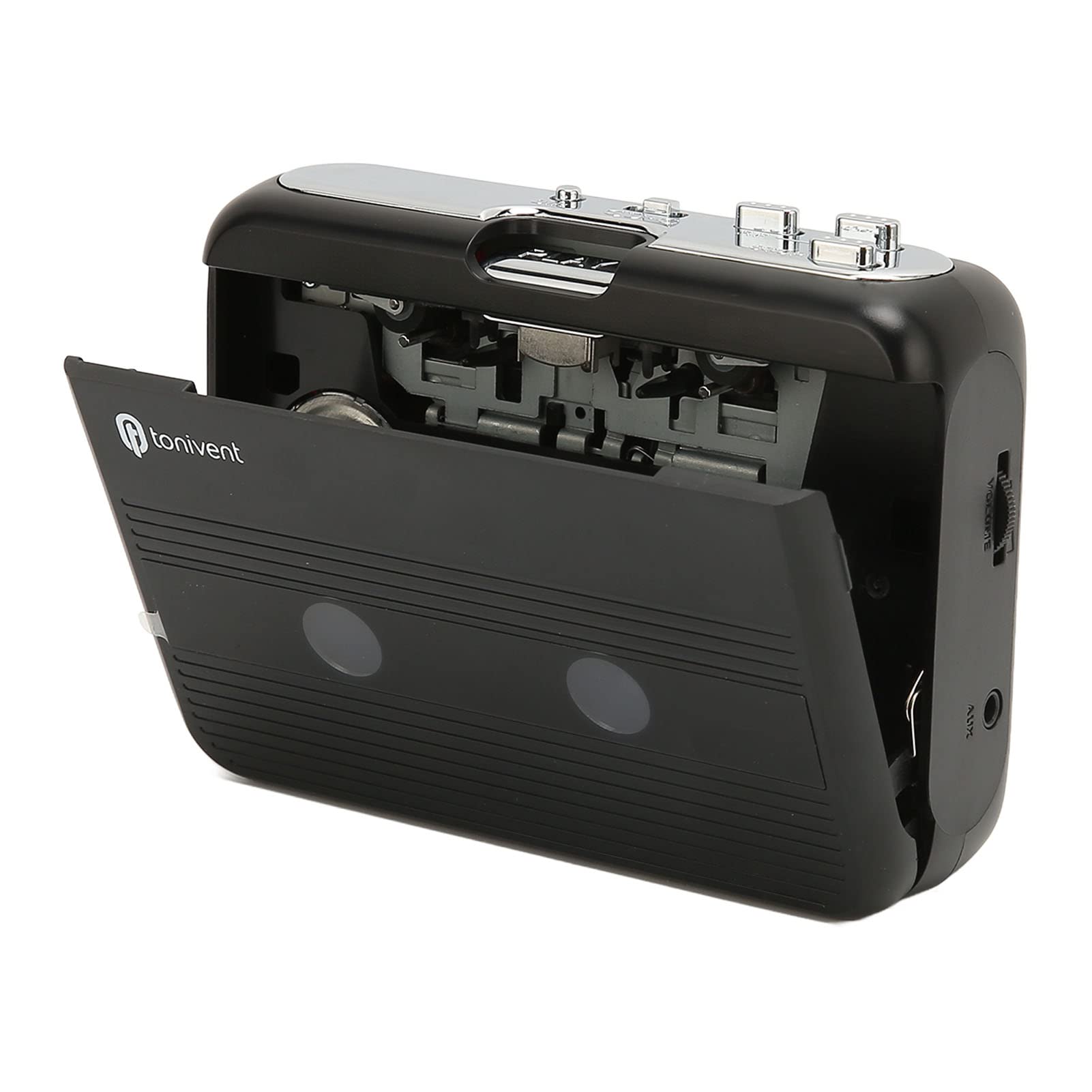 Przenośny bezprzewodowy odtwarzacz kasetowy ze słuchawkami, stereofoniczny odtwarzacz taśmowy Bluetooth Retro FM, automatyczne cofanie, bateria 2AA lub zasilany przez USB, do podróży czarny