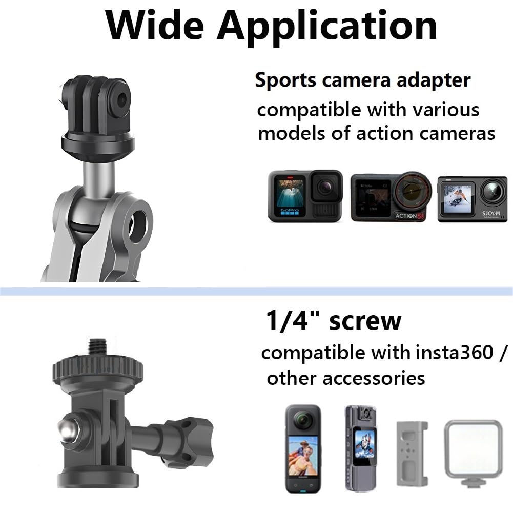 Supporto a Ventosa per GoPro Hero 13/12/11, Accessori action cam per Auto con testa a sfera girevole a 360°, Connettore da 1/4" compatibile con Insta360 X5/X4, per DJI Osmo Action 5/Procket