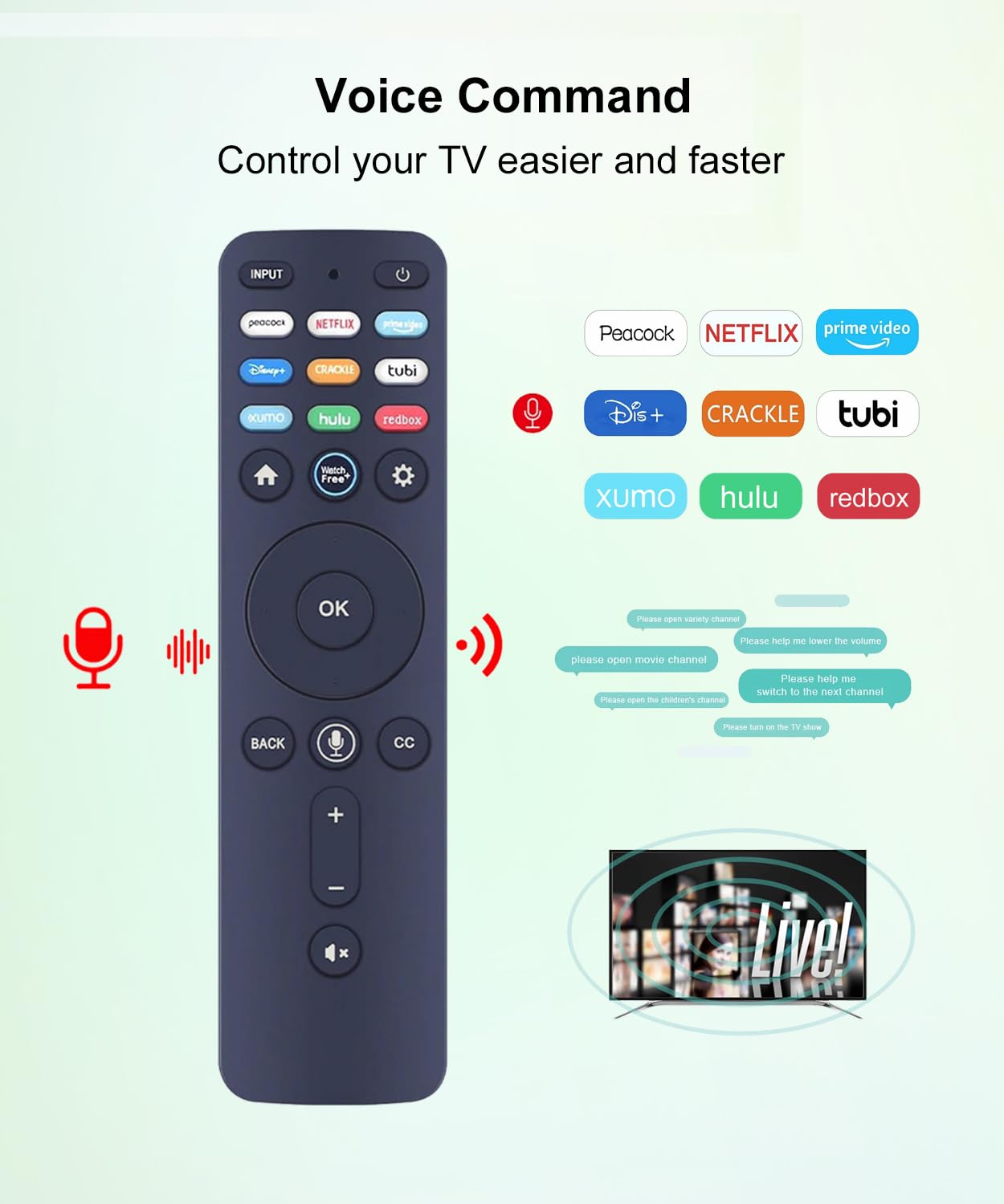 Mando a distancia de voz universal para Vizio Smart TV V555M-K01 M75QXM-K03 V435-G1 V505-J09 P75QX-J01 M55Q7-G2 V655M-K04 M70Q6-J03 V705M-K03 M4 3Q7-HH 1 repuesto M50Q7-J01