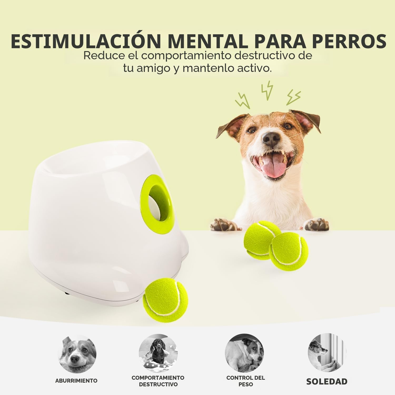 ALL FOR PAWS Lanzador de pelotas para perros pequeños, juguete interactivo para perros, lanzador de pelotas de tenis, entrenamiento mental, juguete para lanzar pelotas con 3 bolas de 5 cm incluidas