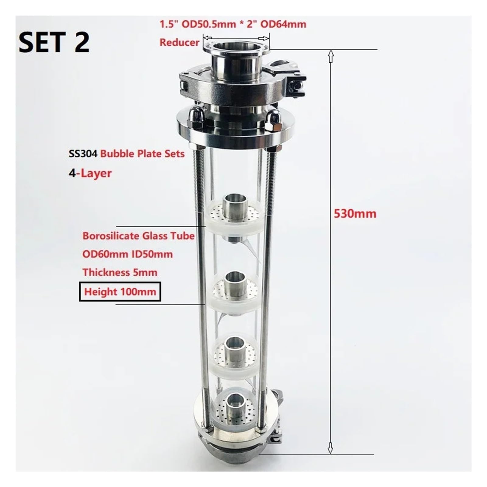 Colonna for Lenti di Distillazione Torre di distillazione OD64 SS304 da 2'(51mm) Set di Vetro a 4 Strati. Distillatore Moonlight(Set 2)