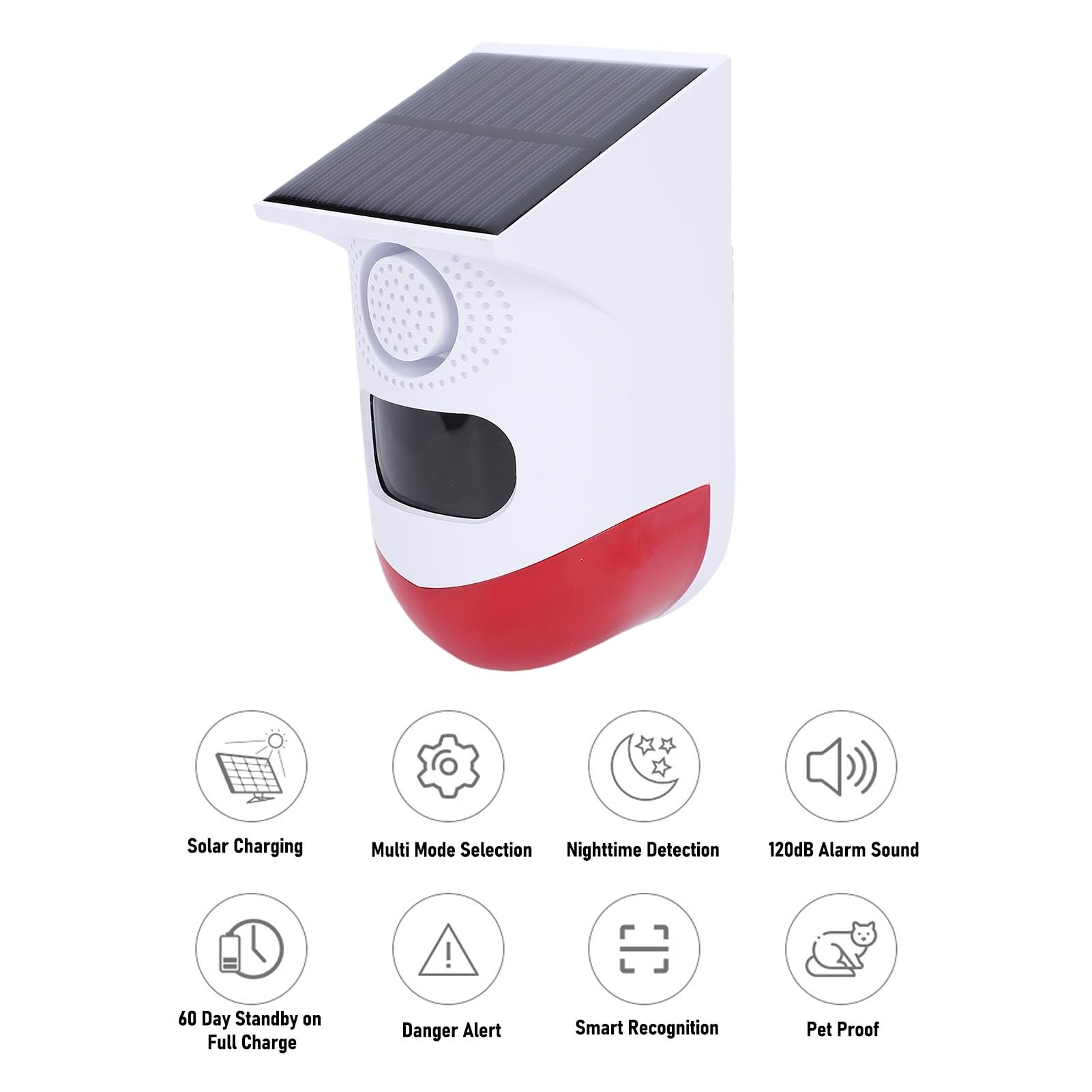 Zunate Alarma Estroboscópica Solar con Sensor de Movimiento, Sonido de 120 DB, Sirena de Seguridad Exterior Impermeable IP67 con Control de Teléfono Inteligente WiFi, Ideal para Granja, Jardín,