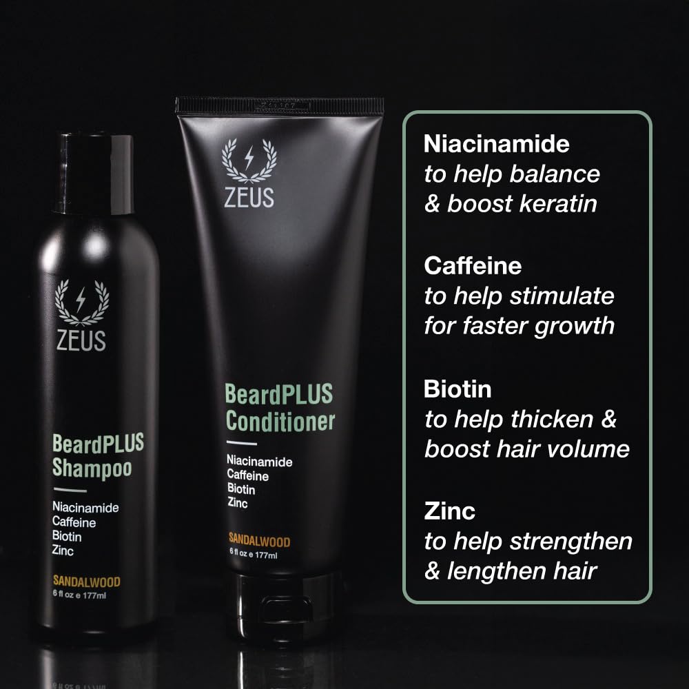ZEUS BeardPLUS Shampoo & Conditioner Set, Hair Growth Treatment for Men