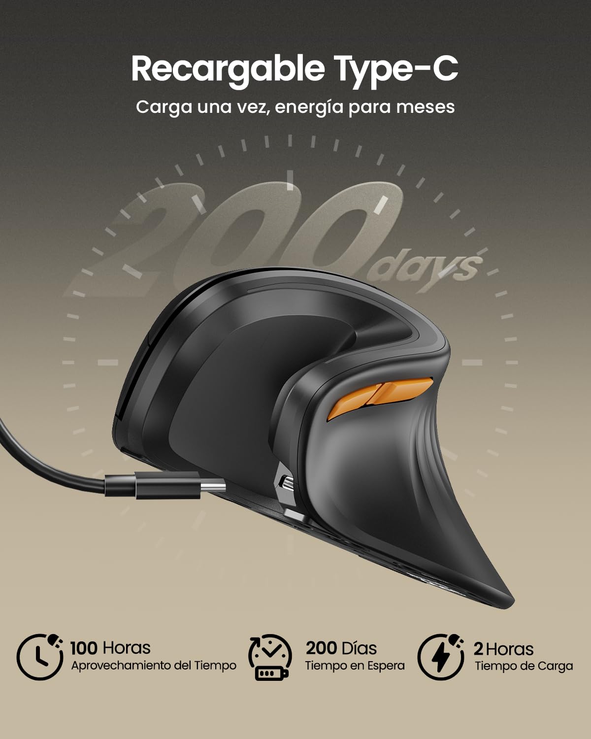 ProtoArc Ratón Ergonómico, EM11 NL Inalámbrico Mini Vertical Ratón óptico Recargable con 3 Puertos de Dispositivo (2*Bluetooth y USB), 3 dpi Ajustables para Ordenador, iPad, Mac, Windows - Negro