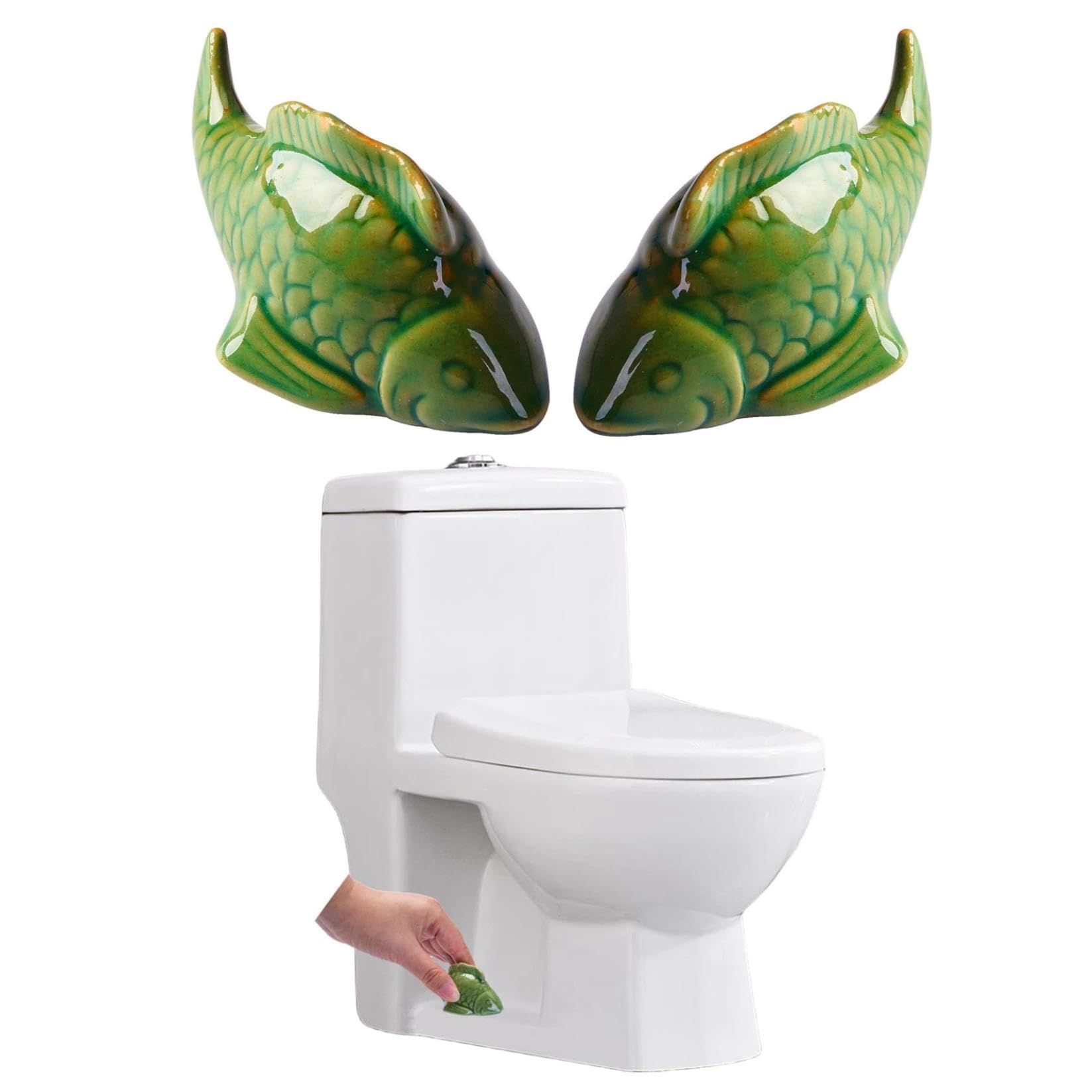 Frog Ceramic Toilet Bolt Caps – Decorative Covers For Toilet Floor Bolts – Handcrafted, Durable, Easy Install – 2 Pack (Fish Design)