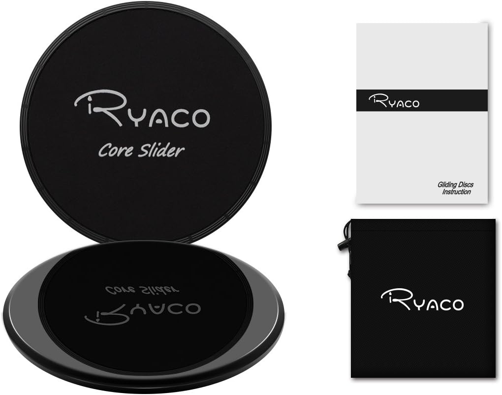 RYACO Core Exercise Sliders - Dual Sided Gliding Discs With Carry Bag for Carpet or Hardwood Floors - Home Abdominal & Total Body Workout Equipment, Black