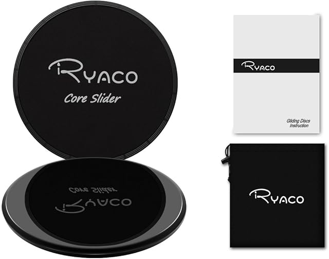 RYACO Core Exercise Sliders - Dual Sided Gliding Discs With Carry Bag for Carpet or Hardwood Floors - Home Abdominal & Total Body Workout Equipment