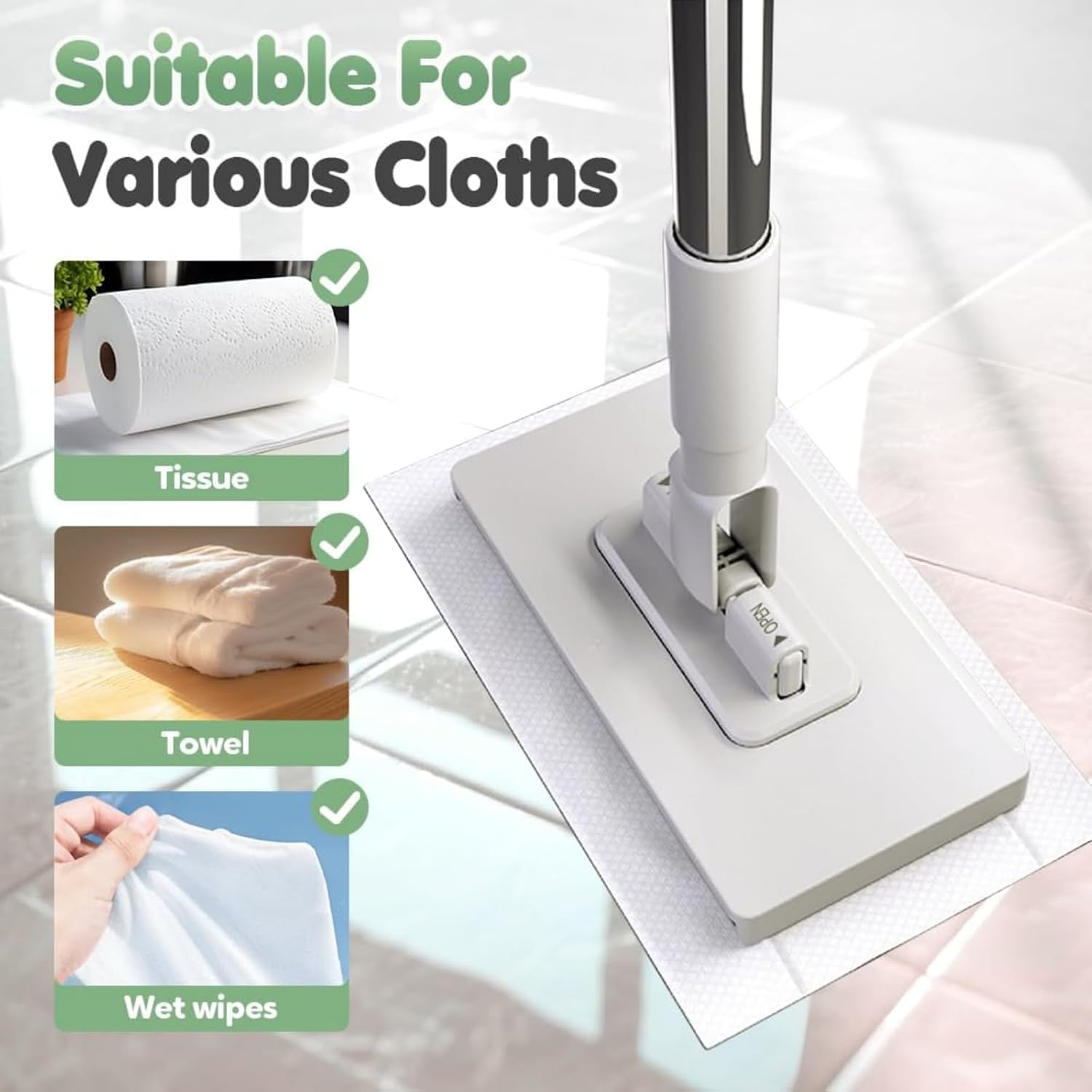 Lazy Mop - Mini fregona giratoria de 360° con toallitas húmedas desechables para piso, diseño de agarre a presión, ideal para baño, cocina y limpieza de suelos (paquete de 1)