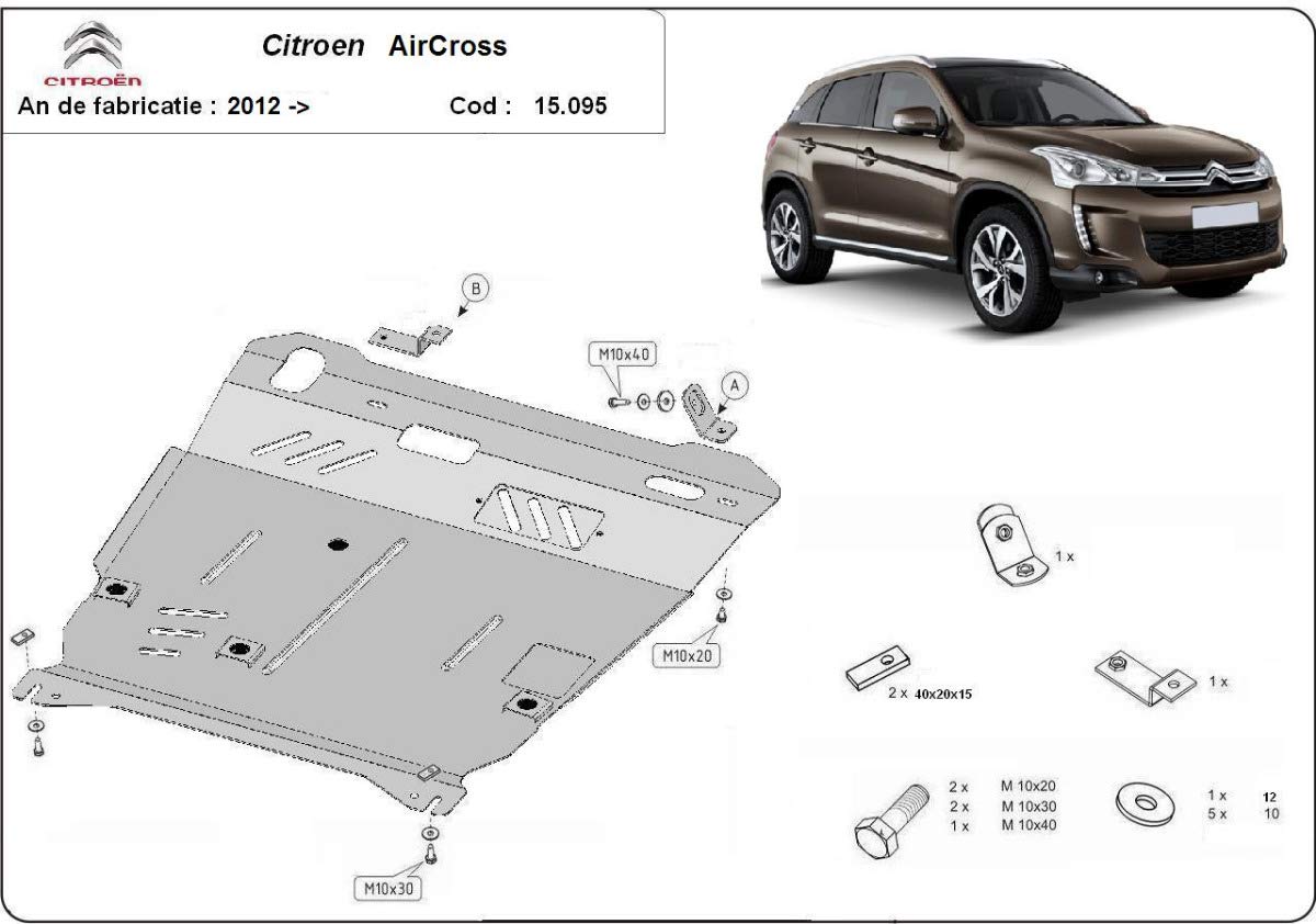 Protezione sottoscocca motore in acciaio compatibile con Citroën C4 Aircross (2012-2017)