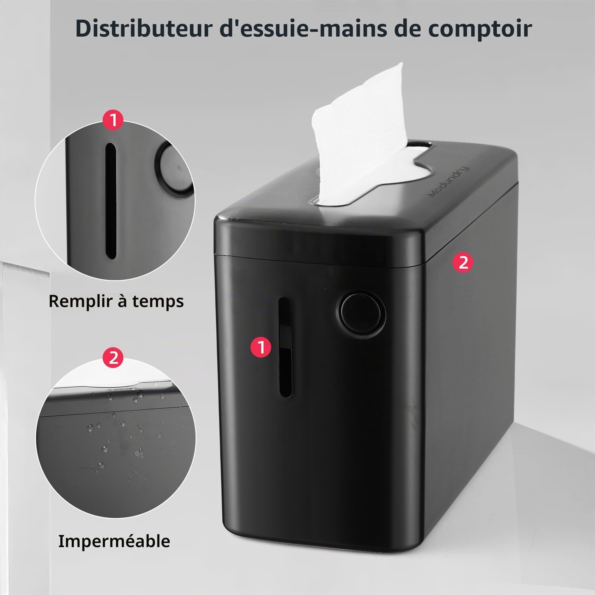 Distributeur Essuie Mains, Distributeur Papier Toilette Essuie Main pour Papier Format Plié, pour Un Usage Commercial et Domestique, Peut Contenir 200 Papiers (Noir)