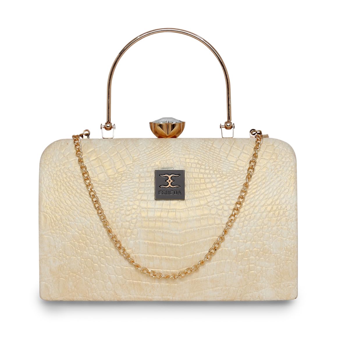 esbeda Gold Color Croco-Texture Edition Party Clutch For Womens-picture-16