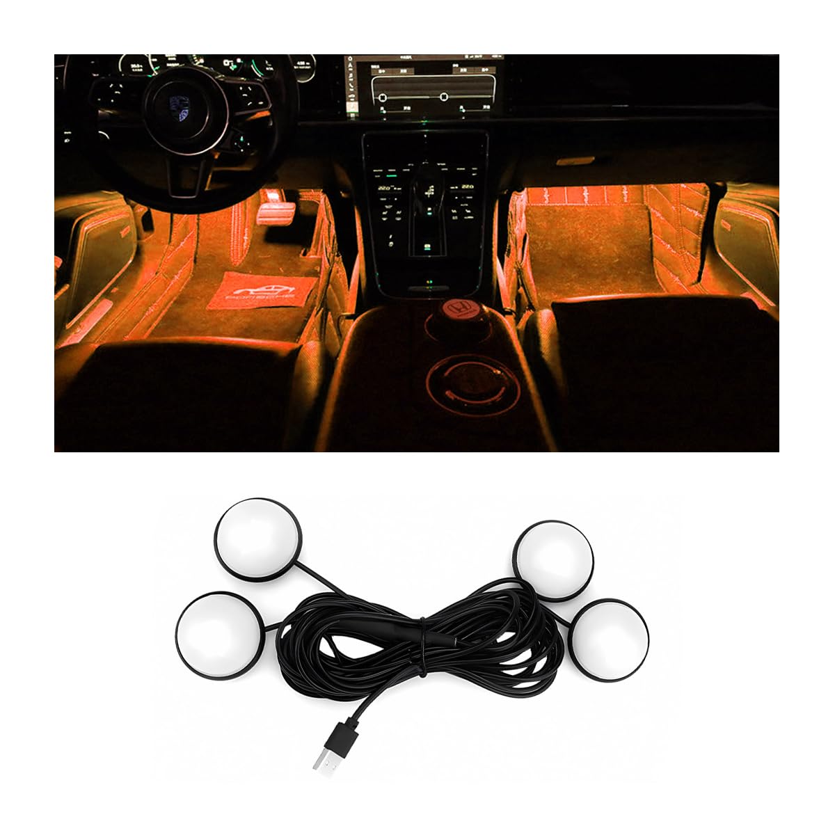 BESULEN Car Interior LED Lights, Automotive Ambient Neon Light Kit with USB Port, Car Accessories, Gifts for Men and Women, 4 in 1 Decoration Lights for Car, Garden, Home, Party（Orange）