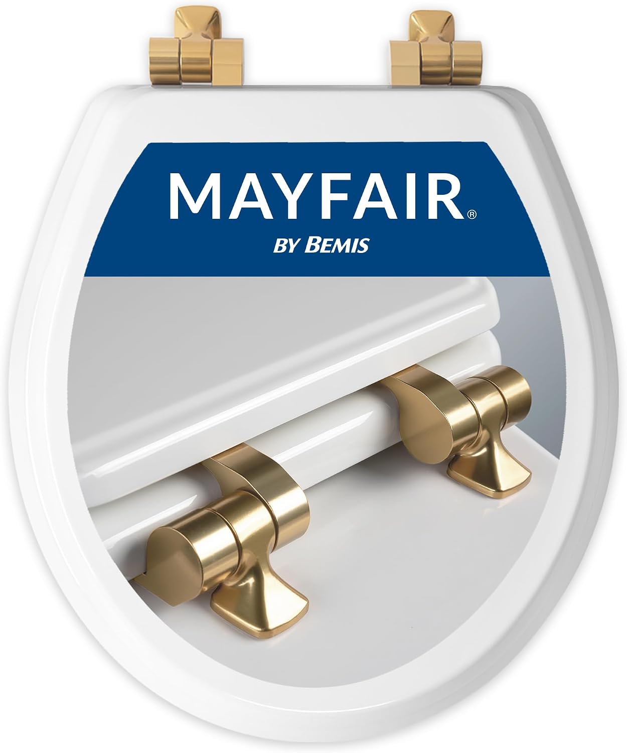 Mayfair Bennett Toilet Seat with Matte Black Hinges, Slow Close Wood Seat, Secure Metal Hinges, Easy Install, Made in USA, Round, White