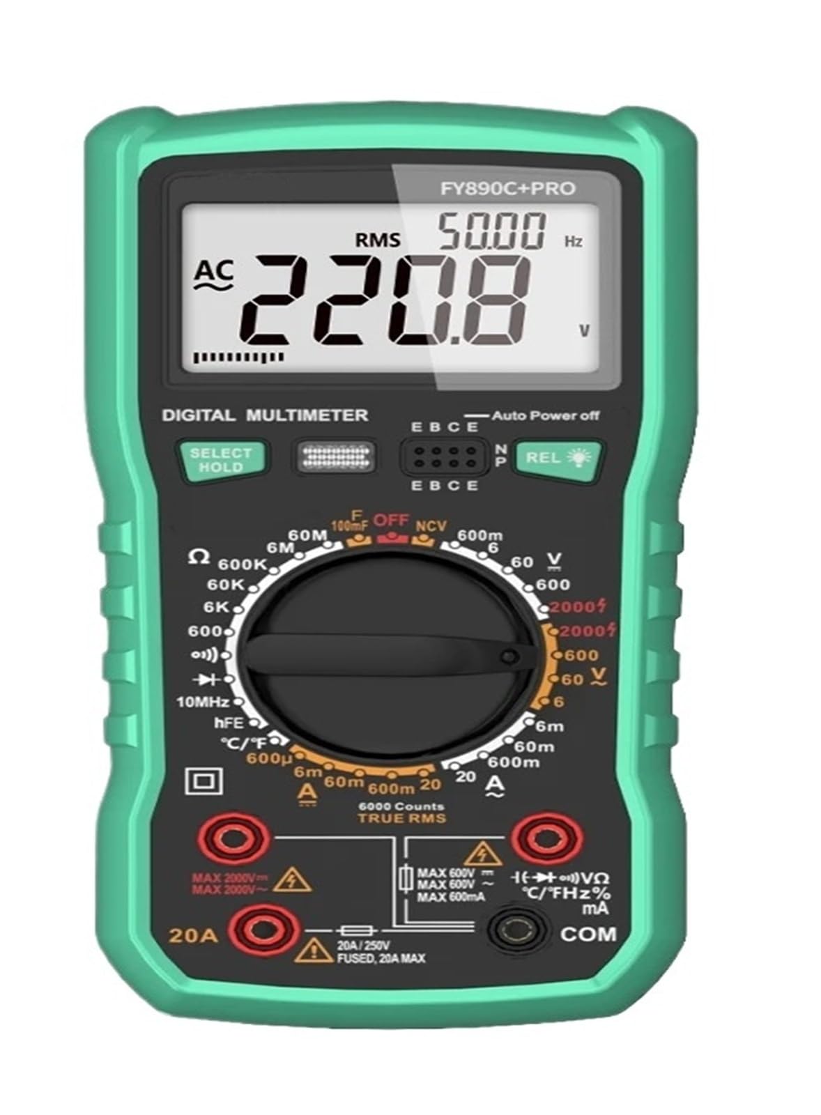 Multimètre numérique 6000 points 20A 2000V AC/DC FY890C PRO pour installations électriques et solaires