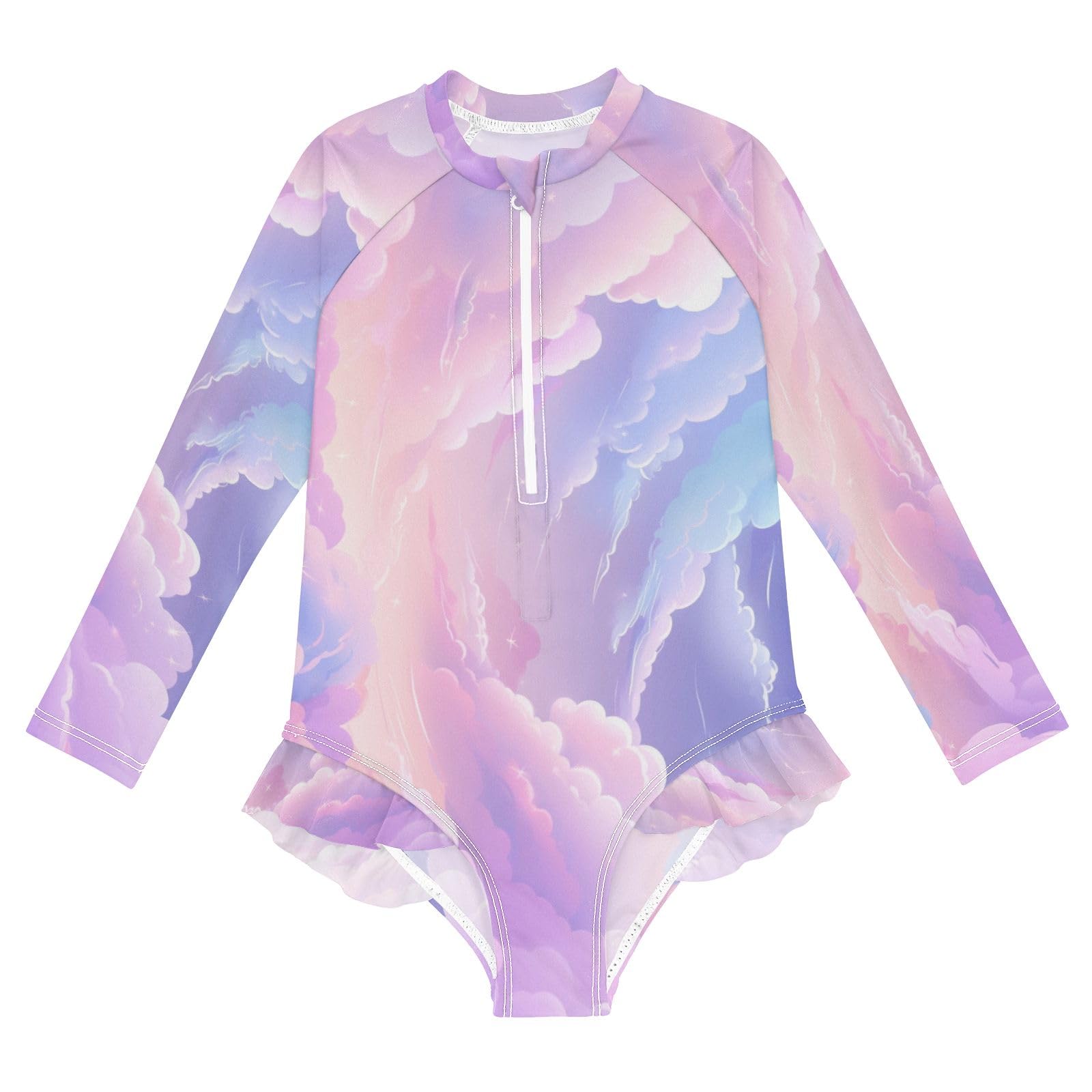 ALAZA Toddler Swimsuit Girl Bathing Suit Swimwear Rash Guard Cloudy Cartoon 1 Long Sleeve 3T