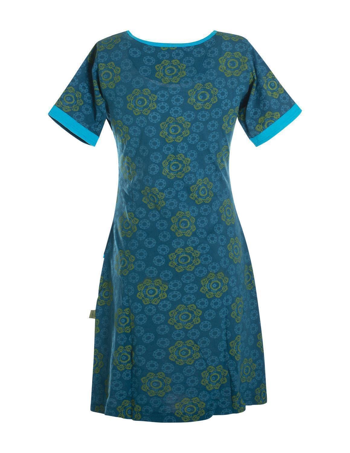 Vishes - Alternative Bekleidung - Kurzarm Damen Hippie T-Shirt Kleid Blumen Tunika Jerseykleid Baumwolle