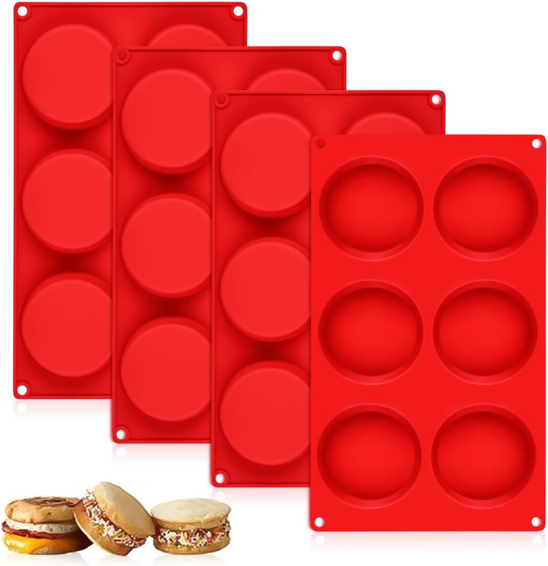 CAKETIME Silicone Egg Molds, 3 Inch Muffin Top Pan 4 Pack Nonstick for Baking English Muffin, Whoopie Pie, Corn Bread, Egg bite, Breakfast Sandwiches