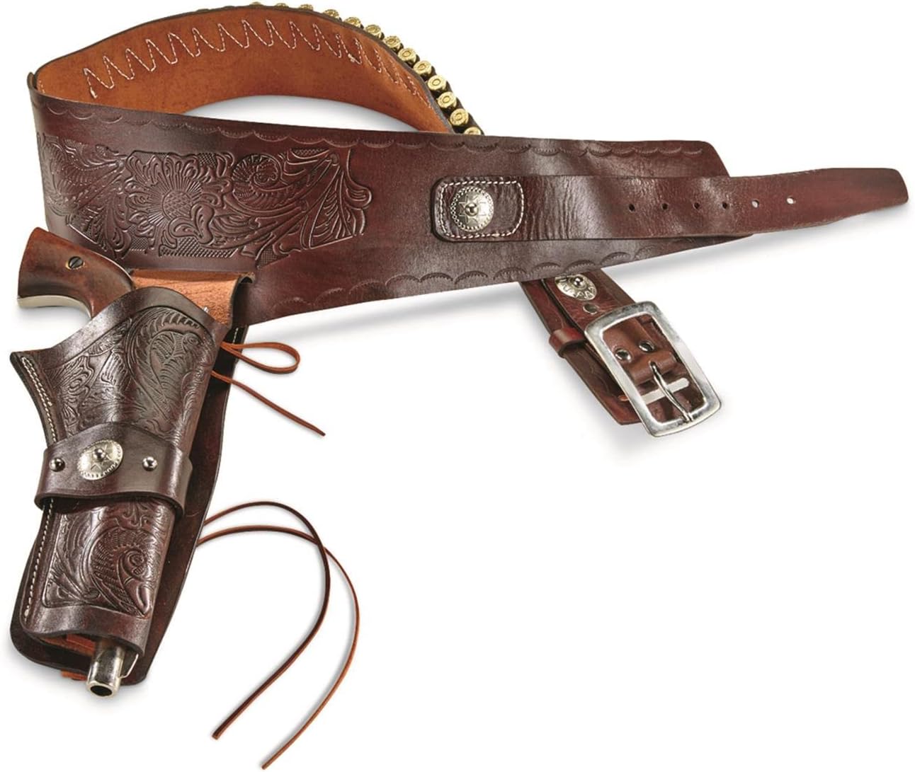Guide Gear Buscadero Leather Holster Belts for Men, Cartridge Belt, Western, Right-Handed Gun Holder, 20 Bullet Loops, Single Action
