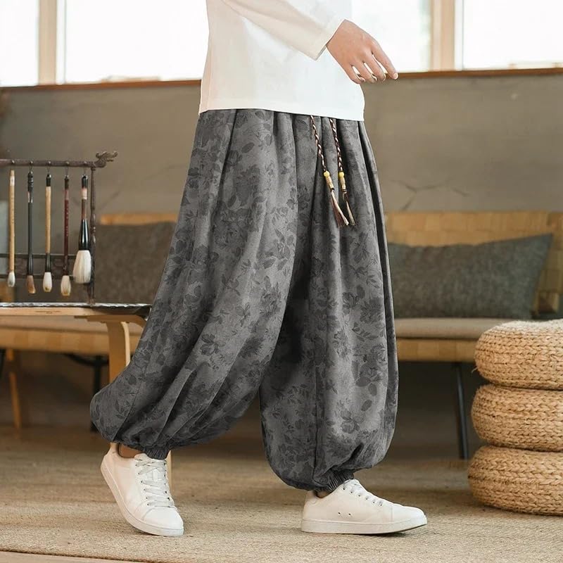 Pants for Men Chinese Style Corduroy Casual Elastic Waist Male Loose Wide Leg Trousers3