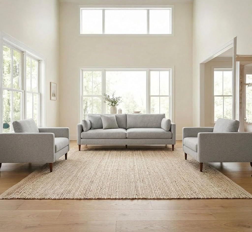 FURNISHFUL FINESSE Handwoven Jute Area Rug, 90x150cm Braided Jute Cotton Blend Rug, Reversible Natural Fiber Carpet, Farmhouse Style Floor Mat for Living Room, Bedroom, Dining Room, Home Office