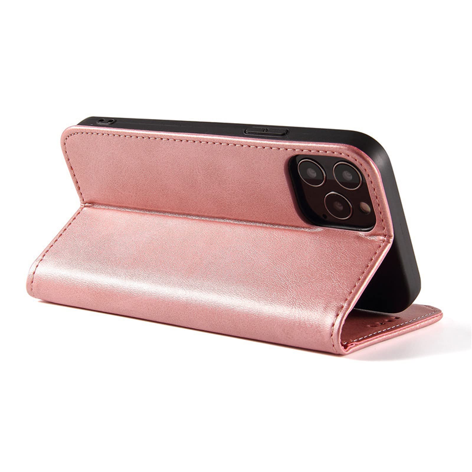 LTL Etui na telefon do iPhone 13 Mini/13/13 Pro/13 Pro Max, ręcznie robione skórzane etui z klapką z przegródkami na karty, etui na telefon, magnetyczne zamknięcie, różowe, 13 6,1 cala