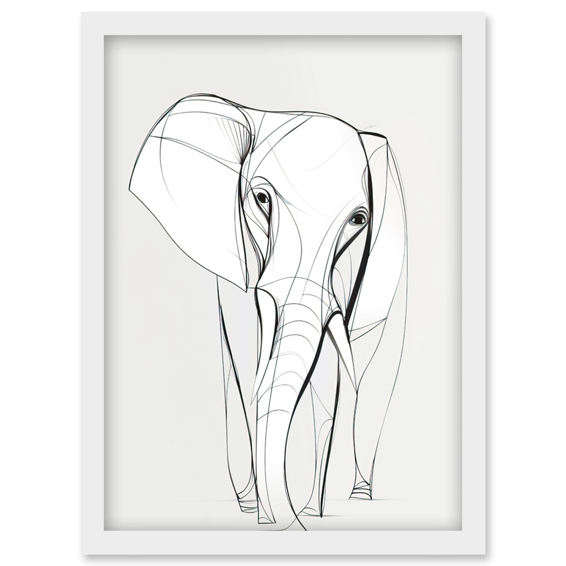 Artery8 Elephant Minimal Line Simple Drawing Illustration Artwork Framed Wall Art Print A4