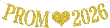 Prom 2026 Banner, 2026 Prom Night Bunting Decorations, Class of 2026 Graduation Party Decorations, College High School Grad Party Supplies, Gold Glitter
