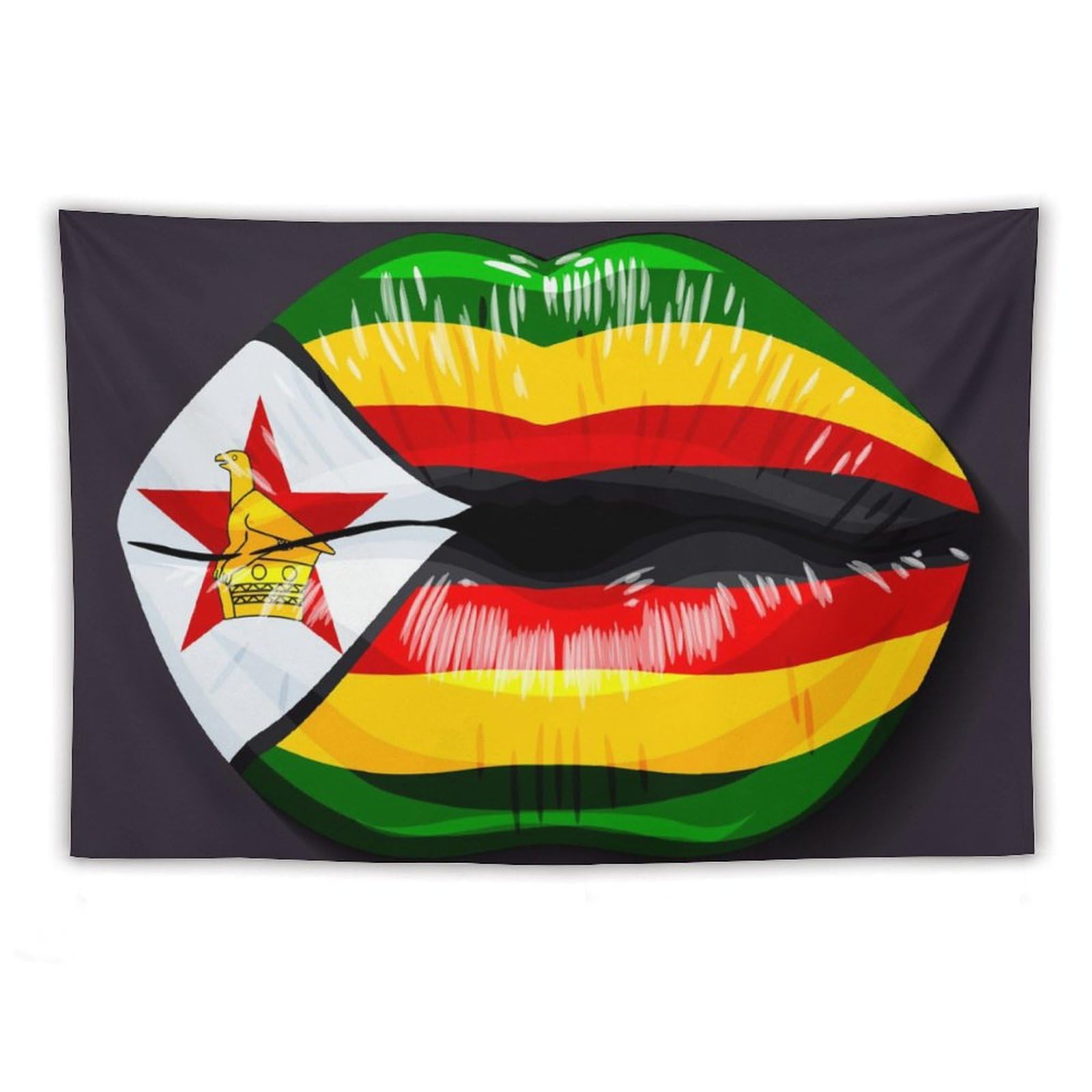 XingFox Zimbabwe Flag Lips Tapestry Wall Hanging, National Flag Art Wall Decoration Tapestry, For Bedroom Living Room Dorm Home Decoration, 60"x90"