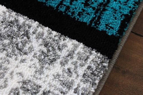 Miniatura 5 de Masada Rugs, Stephanie Collection - Alfombra de área moderna y contemporánea, 1110, turquesa, gris, blanco y negro (5 pies 3 pulgadas x 7 pies 3