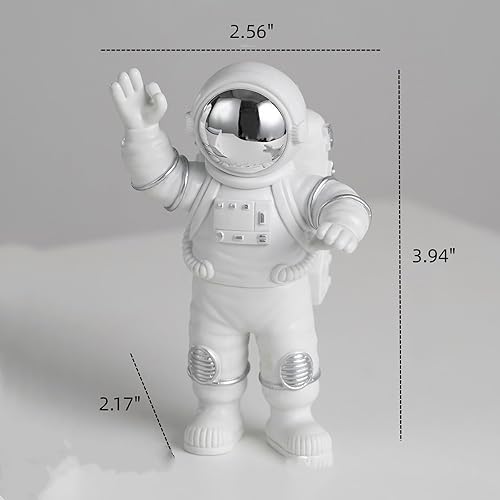 Miniatura 4 de Juego de 3 estatuas de astronauta blancas plateadas, figuras de escultura de astronauta, adornos para el hogar, decoración de tartas