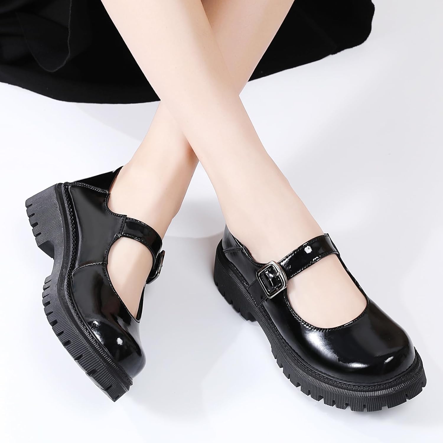 XMM Mary Jane Shoes Platform Chunky Mary Janes for Women Ladies Comfort Leather Round Toe Non-Slip Dressy Casual Cute Girls School Work Shoes - Image 4