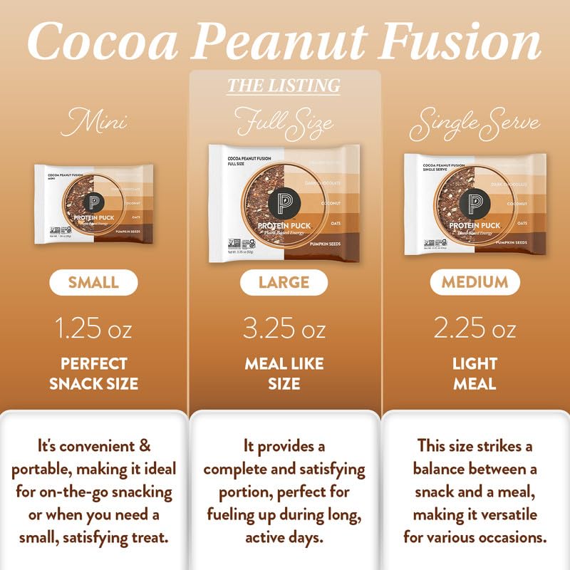 Image of Protein Puck Plant Based Protein Bars 16 Count 3.25oz Full Size CocoaFusion | Snacks with Vegan Protein, Gluten Free, Non Dairy, Kosher Certified Non GMO Premium Healthy Bars