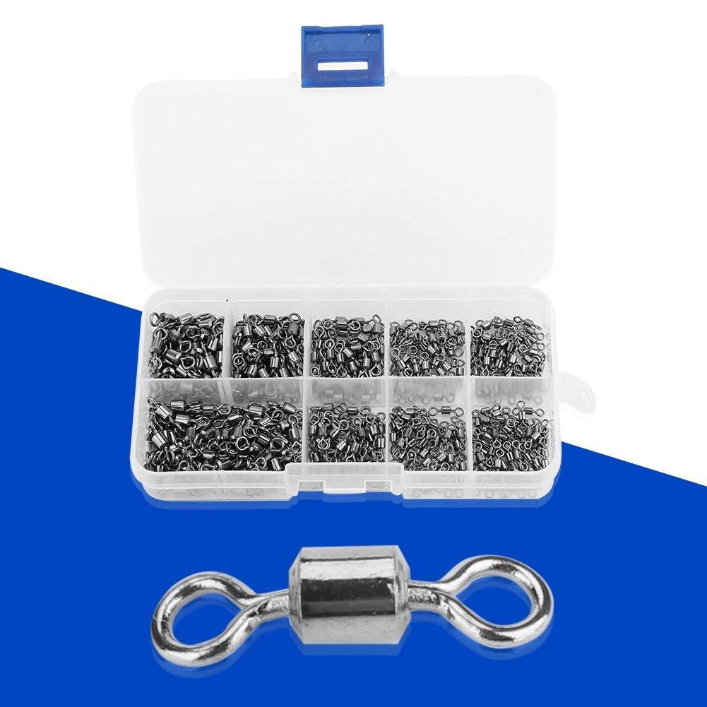 Keenso Fishing Terminal Tackle, 210 Pcs Fishing Swivels Connector High Strength Stainless Steel Rolling Swivel Fishing Tackle Box
