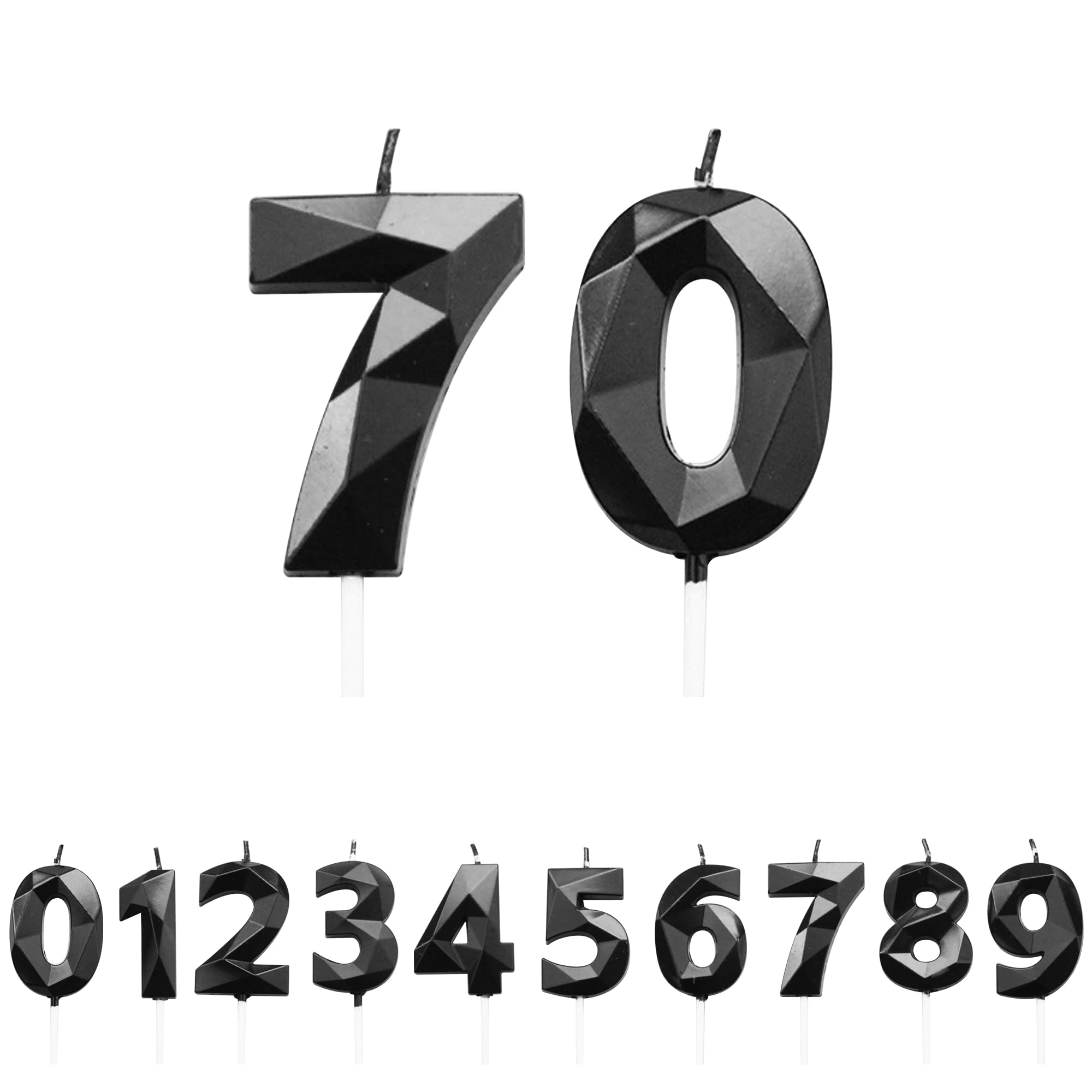 FUZVOL Birthday Cake Candles, Black Number 70 Candle,Cake Topper Decorations